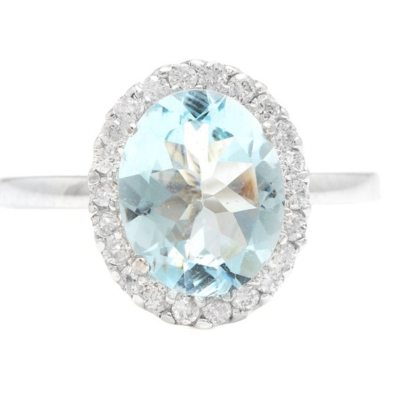 3.65Ct Natural Aquamarine & Diamond 14KW Gold Ring